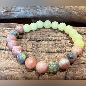 New Yellow Jade & Lepidolite Bracelet Natural Stone Beaded Stretchy (8mm)